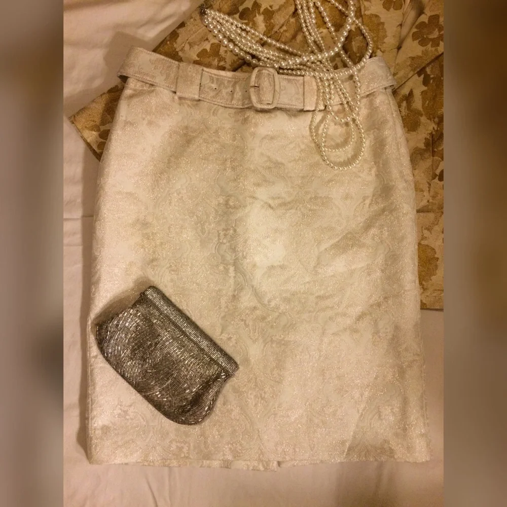 Ann Taylor Gold -Silver Pencil Skirt Brocade Delicate Embellished Elegant